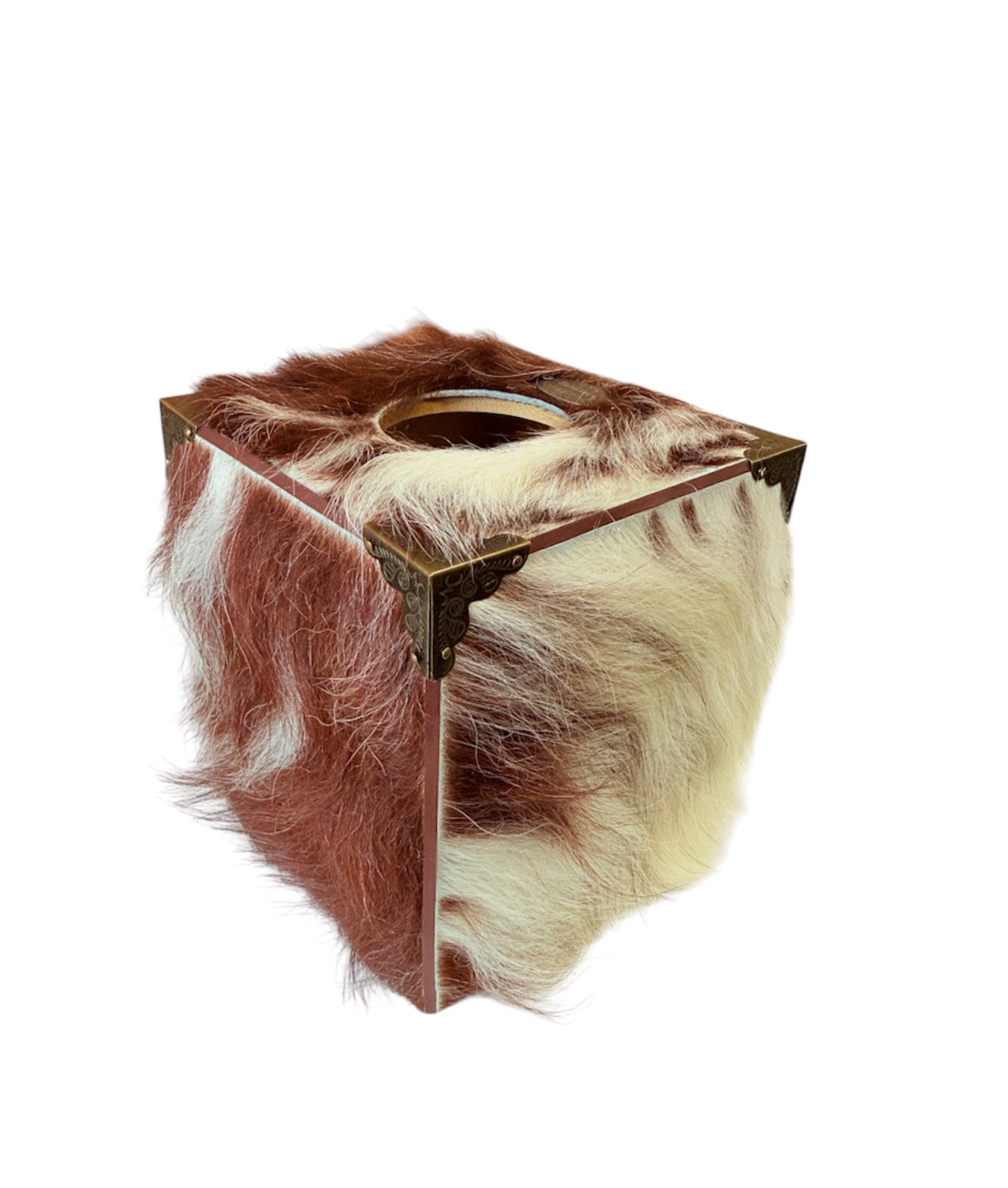 A8843 - Wooden Tissue Holder w Cowhide & Kangaroo Leather