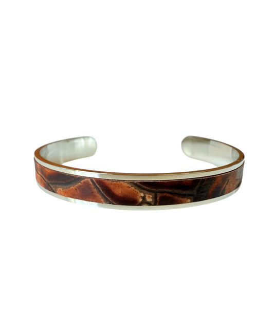 J6849 - Solid/Stainless Steel 3/4 Bangle Leather Embossed - Rawhide Western Wear 