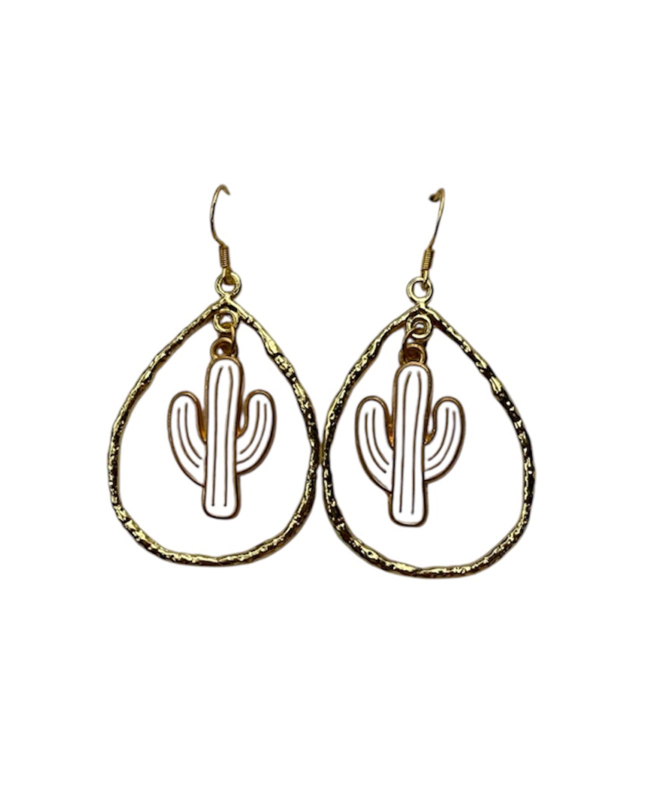 J7011A - Gold Colour Dangle Earrings with Cactus