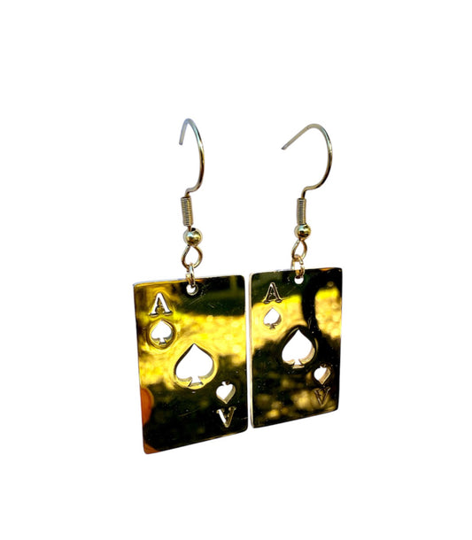 J6487A - Highly reflective Gold Colour Ace Dangle Earrings