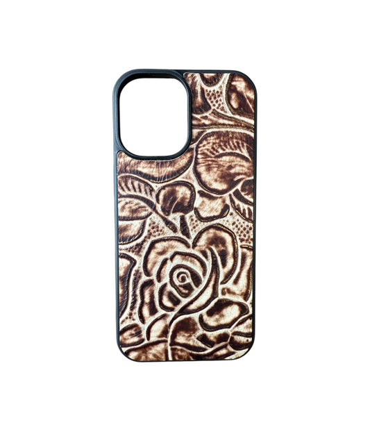 A8951 - IPhone 17 Tooled Leather w Rubber Case - Rawhide Western Wear 