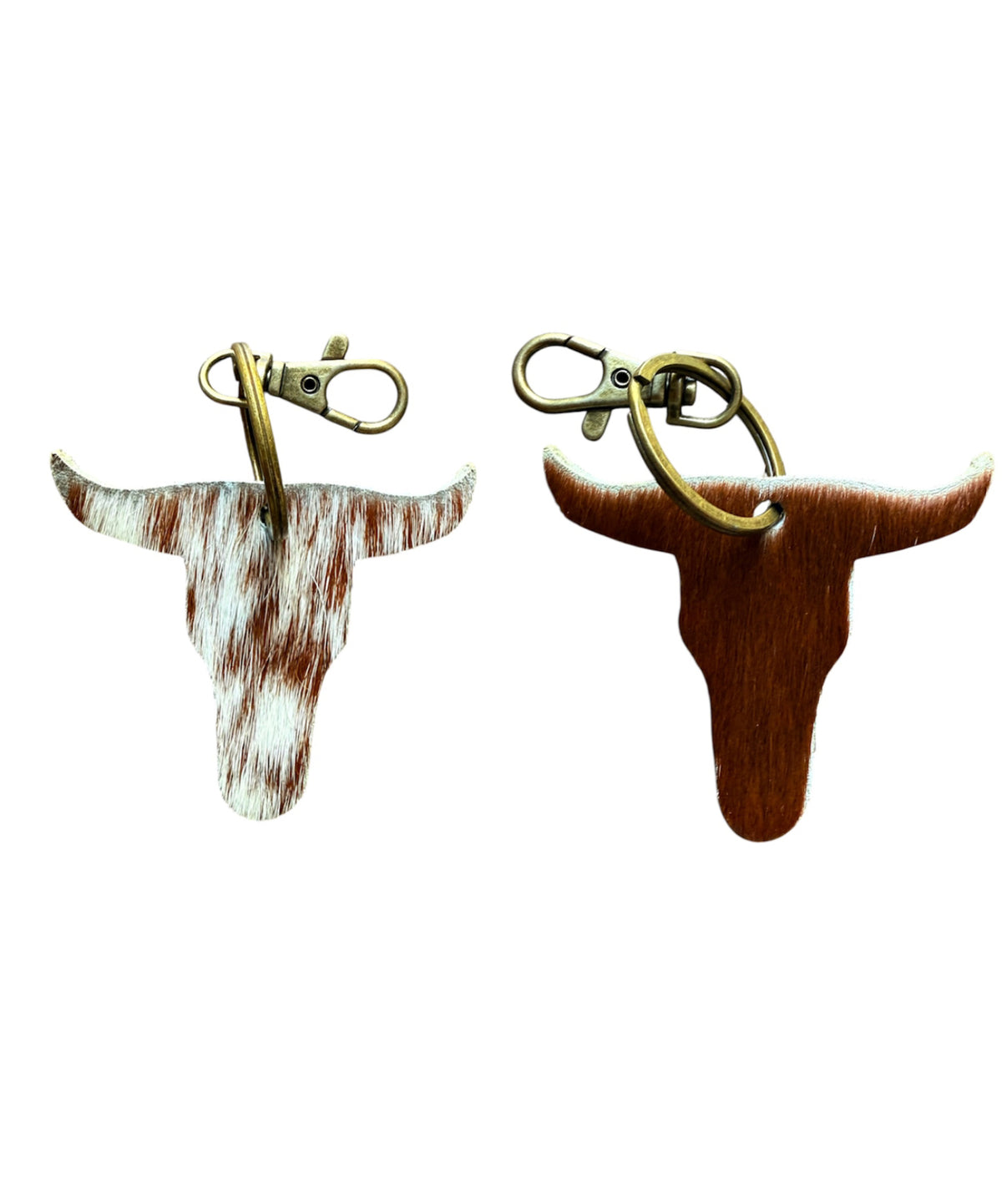 A8753 - Double Sided 100% Hair On Hide Leather Bull Tag Keychain - Rawhide Western Wear 