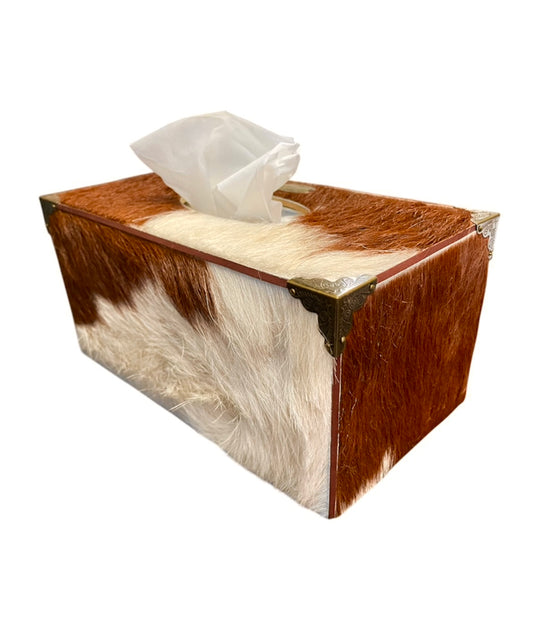 A8842 - Wooden Tissue Holder w Cowhide & Kangaroo Leather