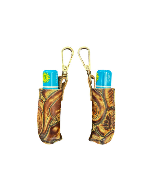 A9001 -  Real Tooled Leather Lip Balm Holder w Clip