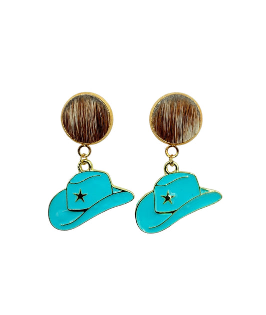 J7018B - 100% Hair on Hide Stud Dangle Earrings