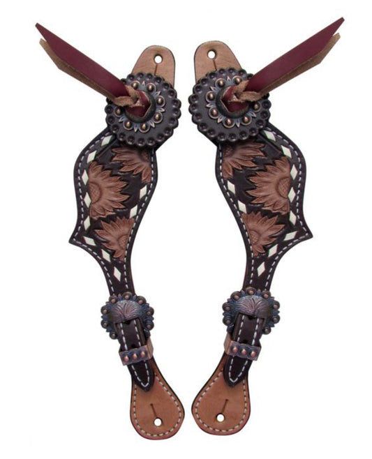 30923 - Ladies Sunflower Tooled Spur Straps with backstitch trim
