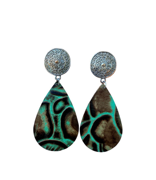 J7022 - Real Leather Stud Dangle Earrings