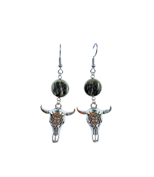 J6682B - 100% Hair on Hide Earrings with Steer Head