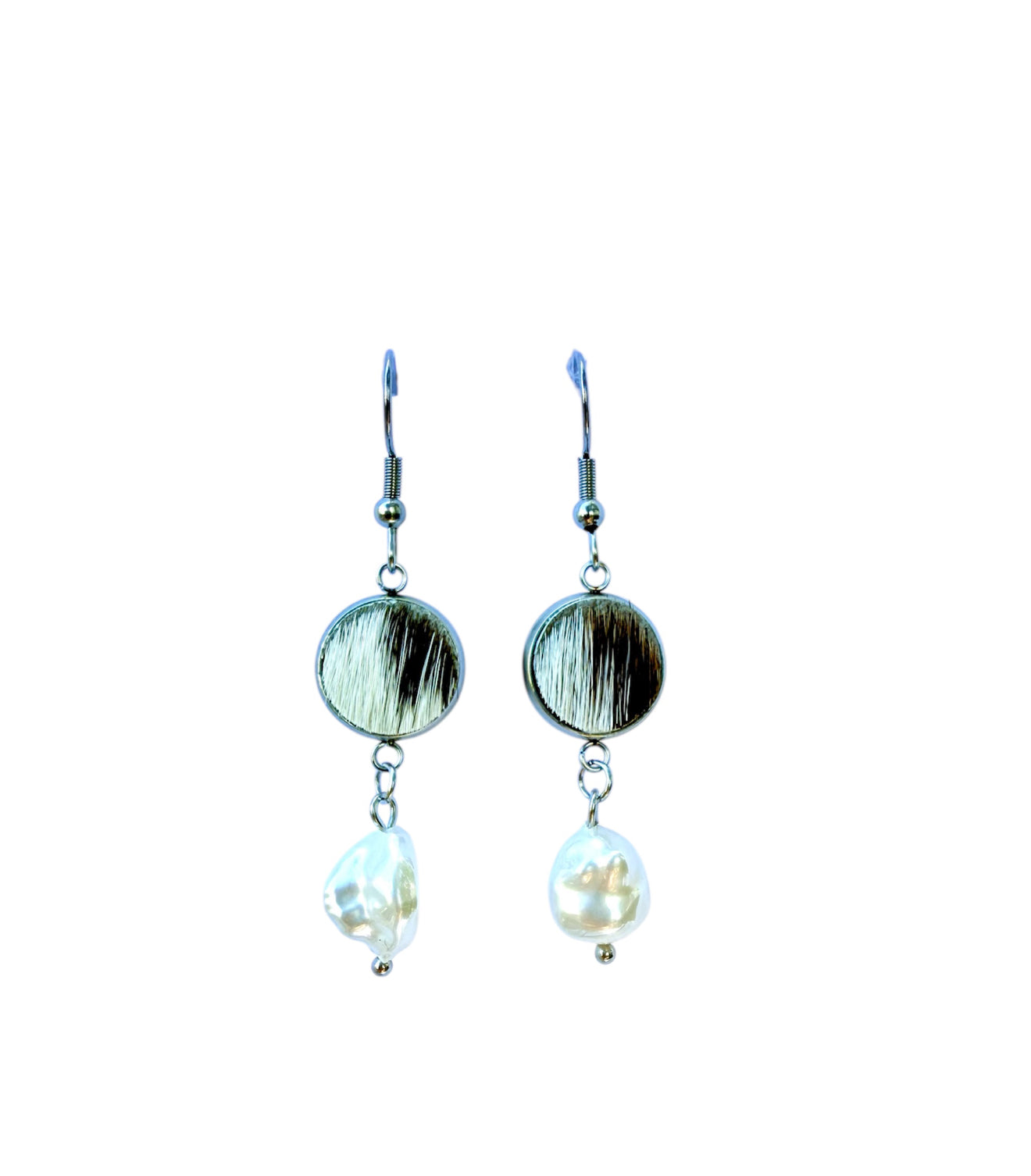 J6672E - 100% Hair on Hide Earrings with Pearl Drop