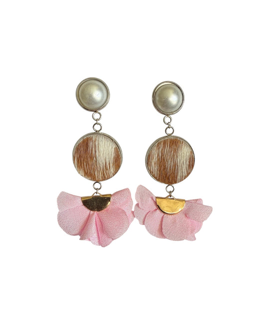 J7075A - Flower 100% Hair on Hide Earrings - Rawhide Western Wear 