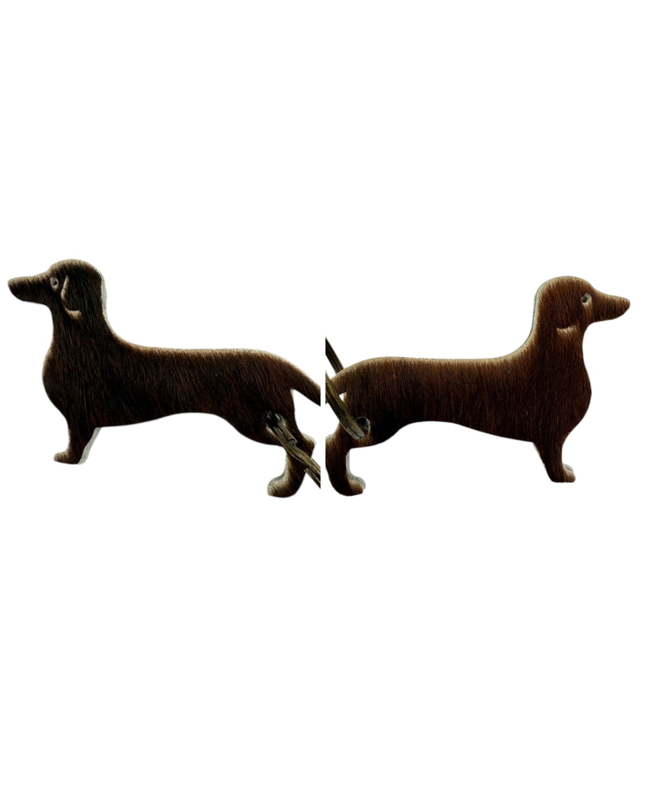 A8745 - Double Sided 100% Hair On Hide Leather Dashshund Tag Keychain - Rawhide Western Wear 
