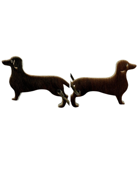 A8745 - Double Sided 100% Hair On Hide Leather Dashshund Tag Keychain - Rawhide Western Wear 