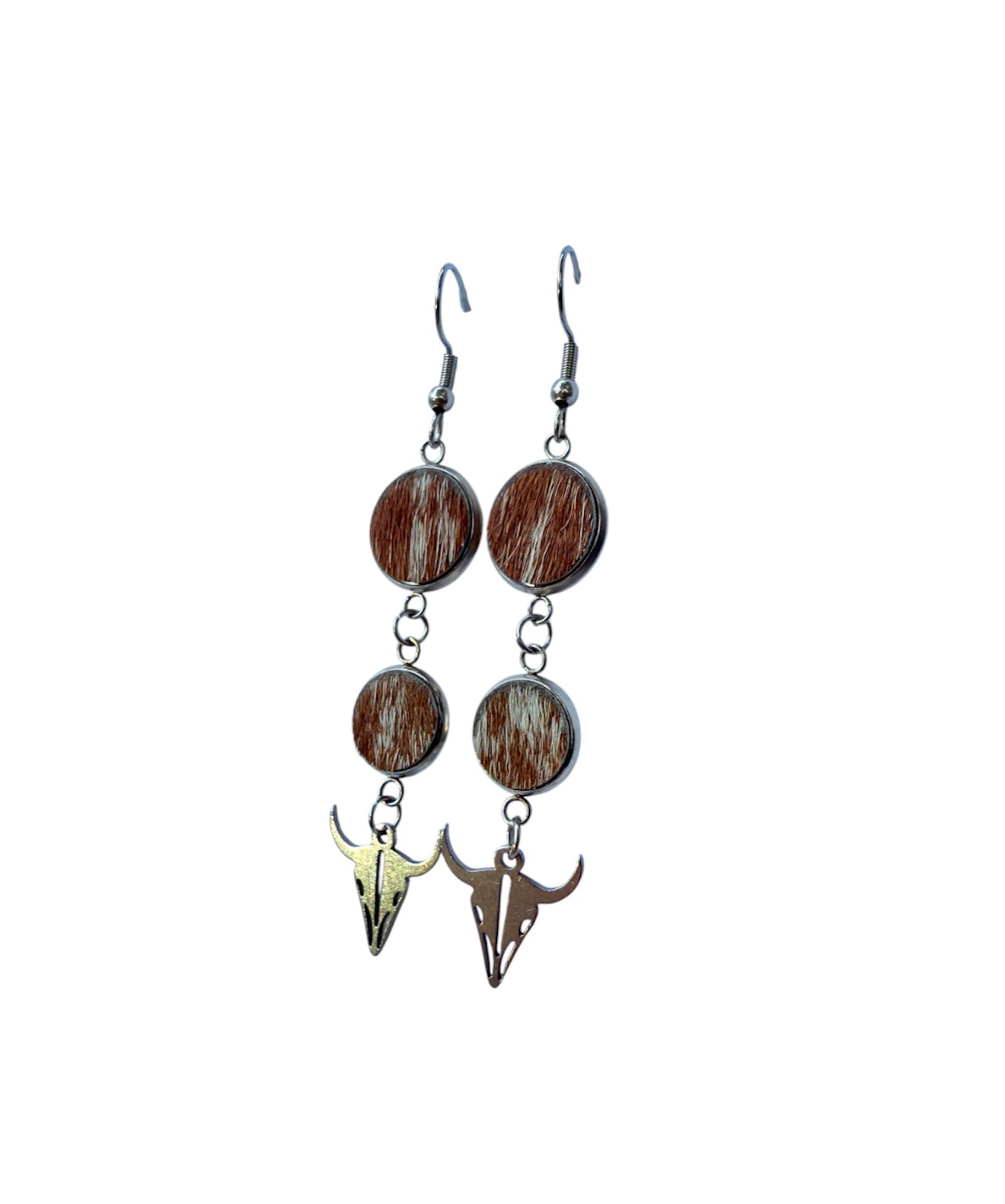 J7042A - 100% Hair on Hide Earrings with Steer Head