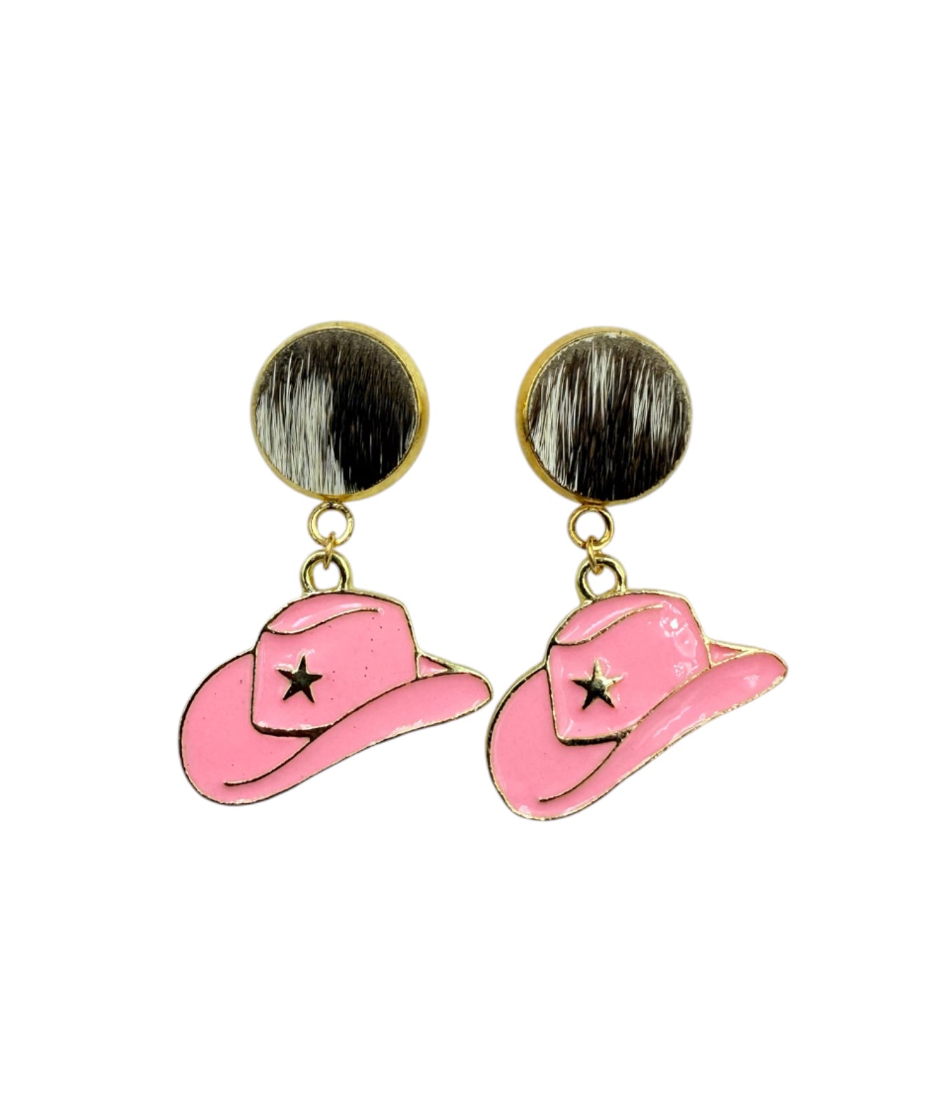 J7018 - 100% Hair on Hide Stud Dangle Earrings