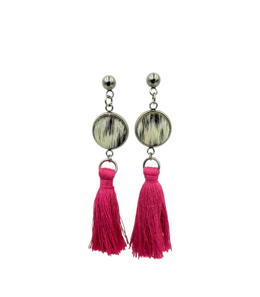 J7056B - Tassel Hide Fishhook Earrings