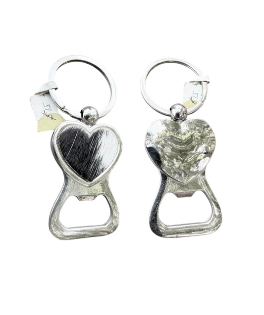 A8159 - Heart Shape Bottle Opener 100% Hair On Hide Leather Keychain