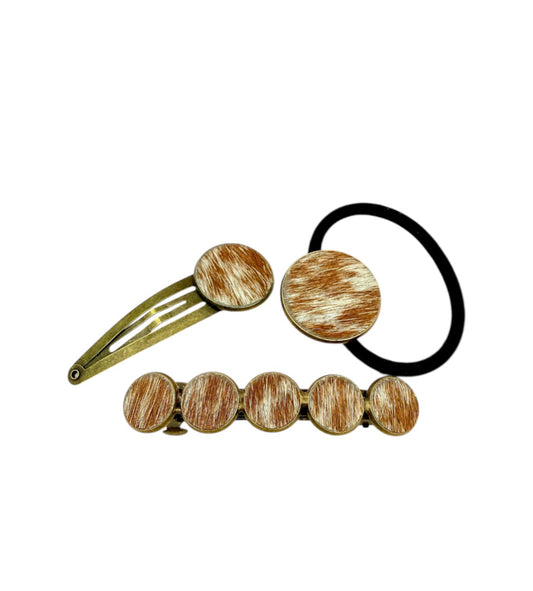 A8860A - Set of 3 Western Cowhide Hair Accessories