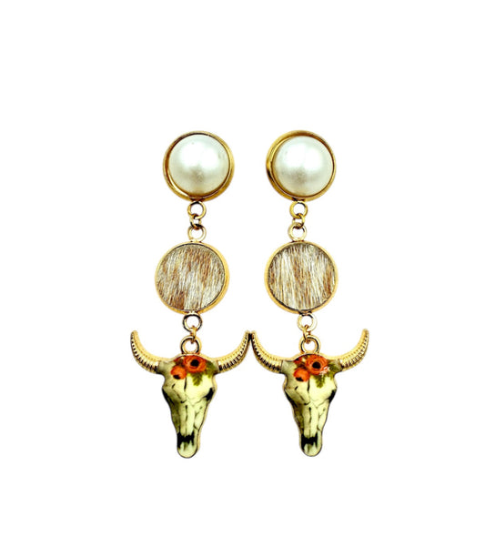 J7093A - Pearl Stud 100% Hair on Hide Earrings