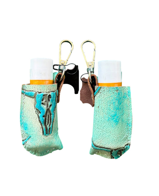 A9005 -  Real Tooled Leather Lip Balm Holder w Clip