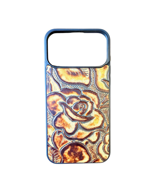 A8964 - IPhone 17 Pro Max Tooled Leather w Rubber Case - Rawhide Western Wear 