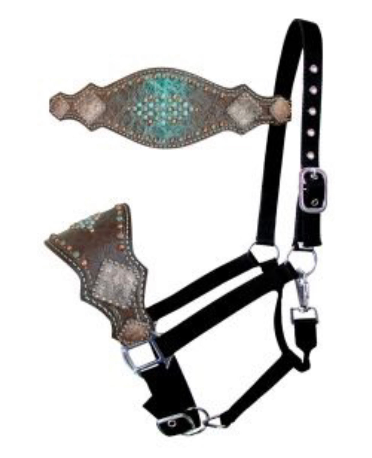 16794 -  Nylon bronc halter with brown/turquoise gator skin noseband