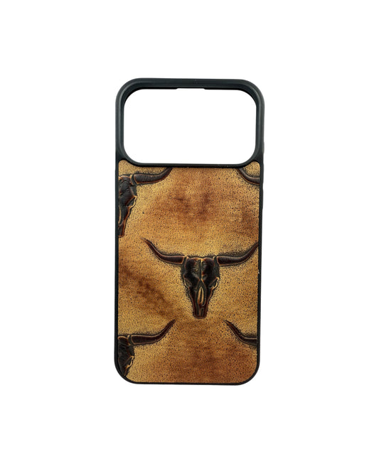 A8963 - IPhone 17 Pro Max Tooled Leather w Rubber Case - Rawhide Western Wear 