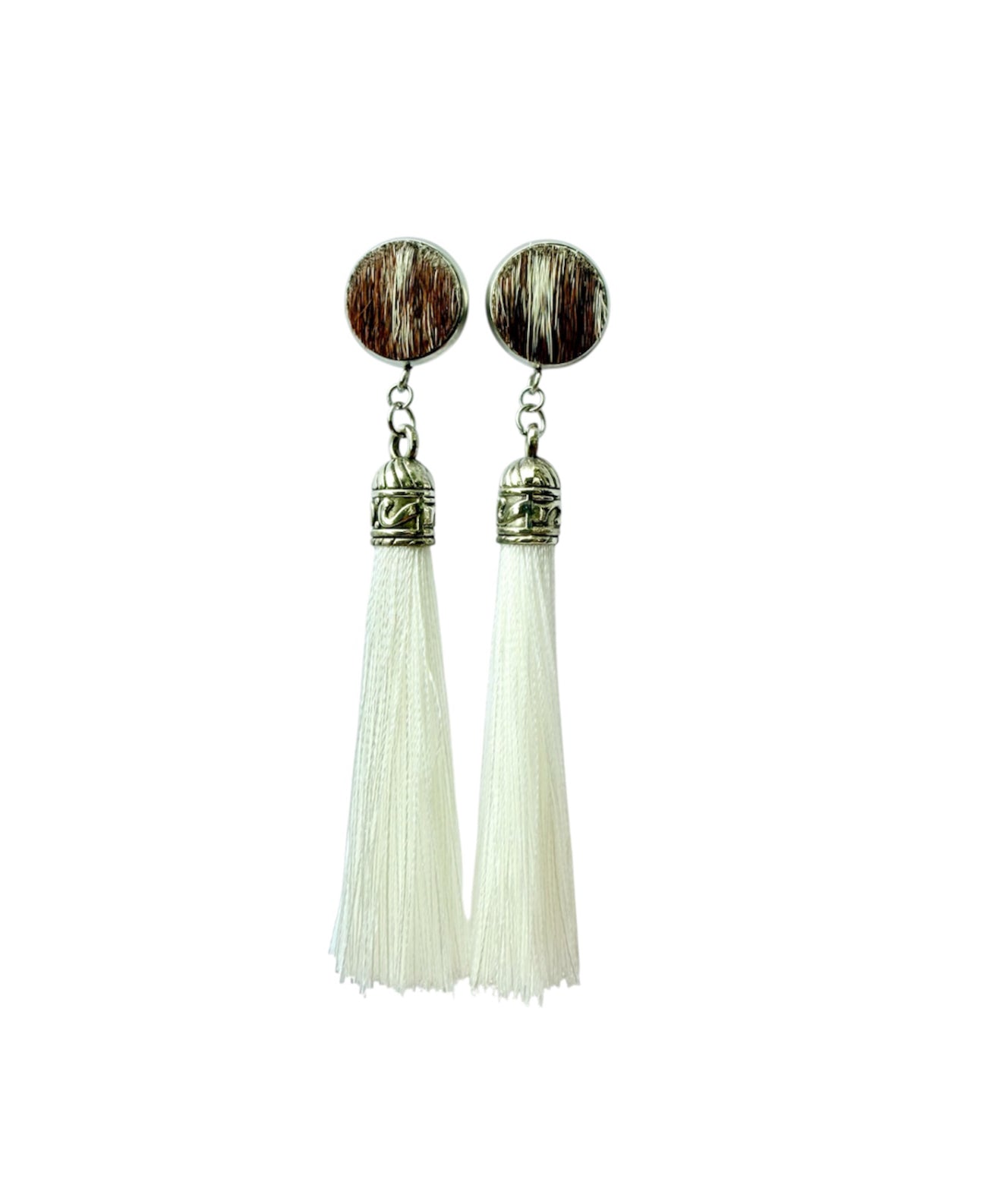 J6670 - 100% Hair on Hide Stud Tassel Earrings