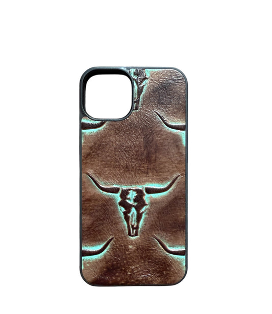 A8425 - IPhone 13 Tooled Leather w Rubber Case - Rawhide Western Wear 