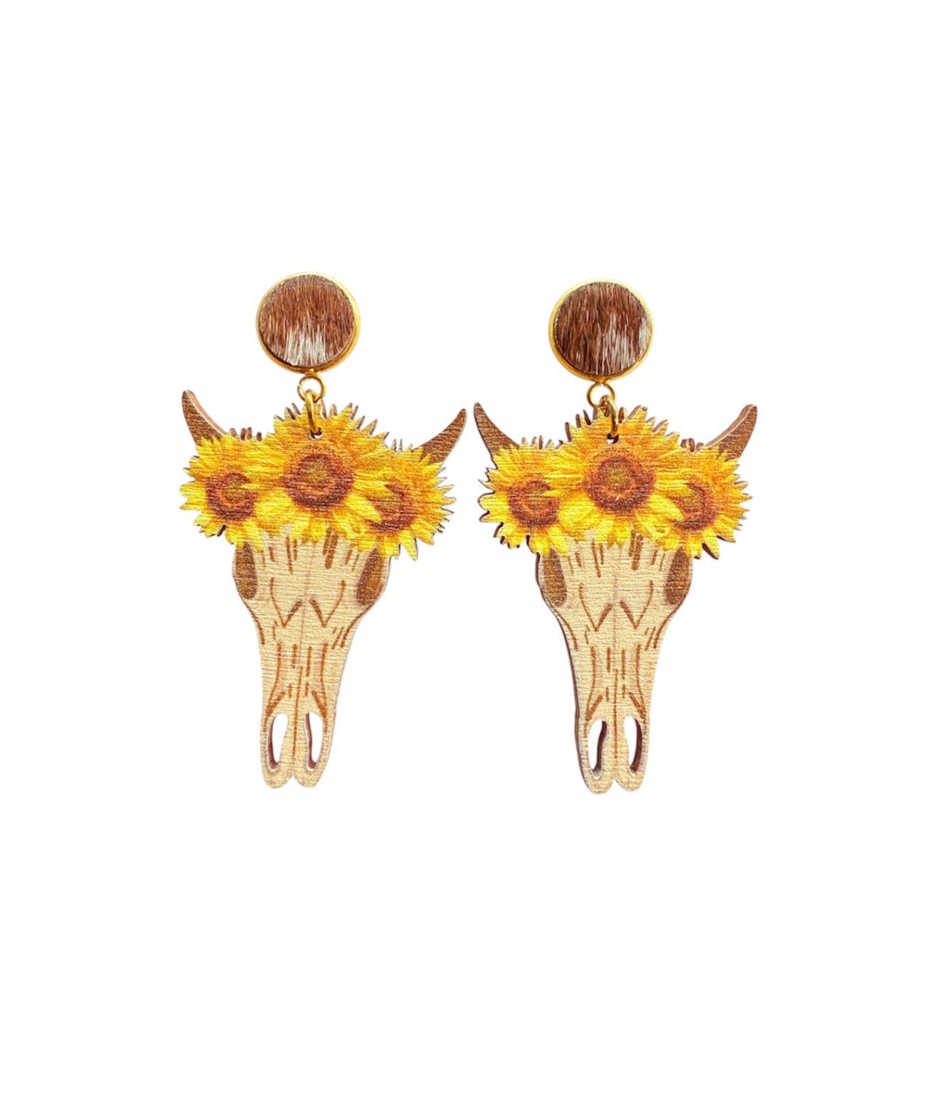 J7094 - 100% Hair on Hide Stud Dangle Earrings - Rawhide Western Wear 