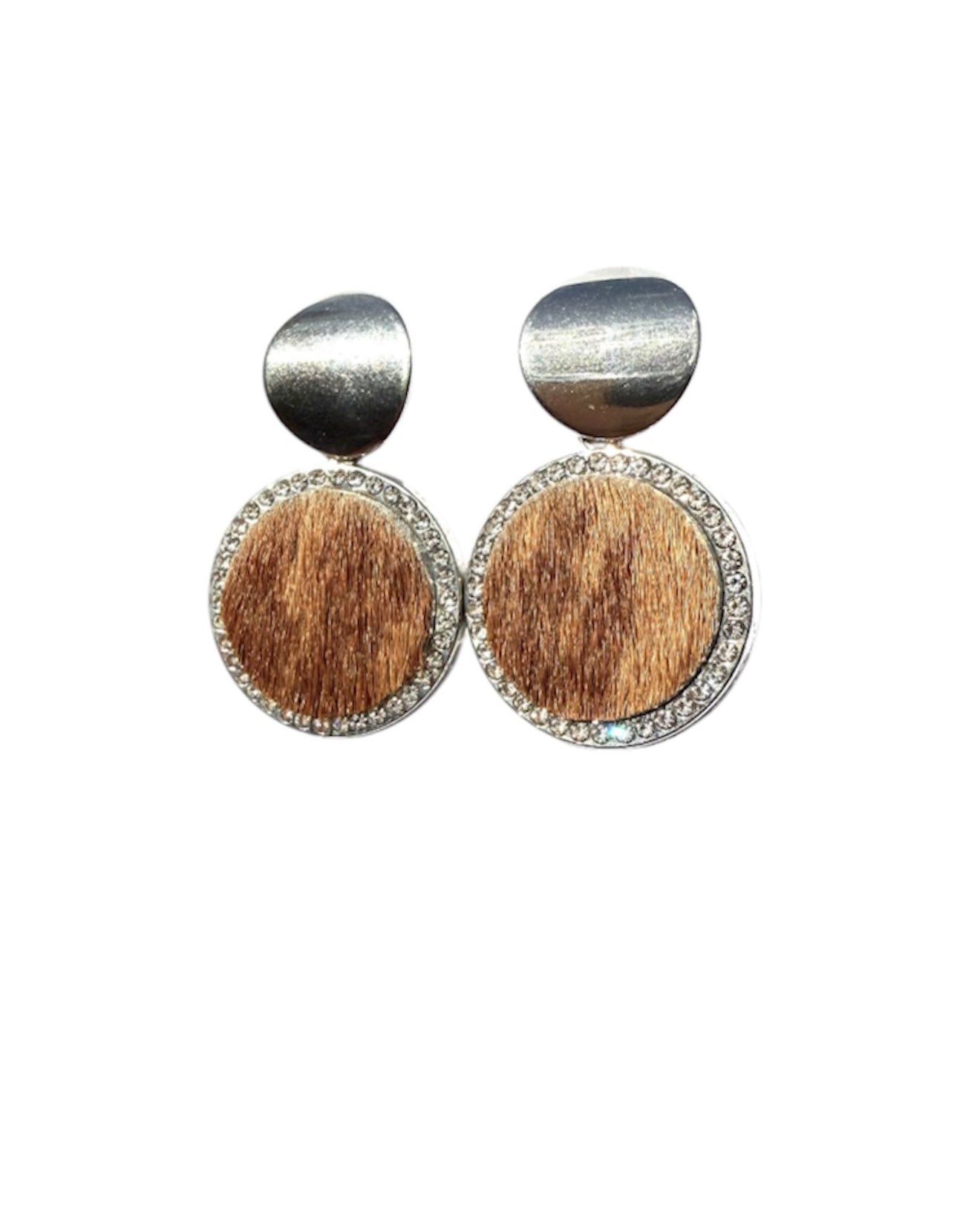 J6684H - 100% Hair on Hide Earrings with Diamantes