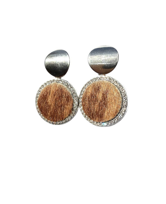 J6684H - 100% Hair on Hide Earrings with Diamantes