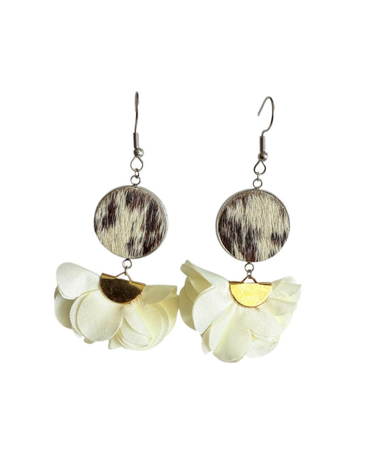 J7074D - Flower 100% Hair on Hide Earrings - Rawhide Western Wear 