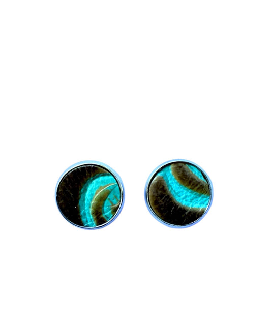 J6962A - Real Tooled Leather  Stud Earrings