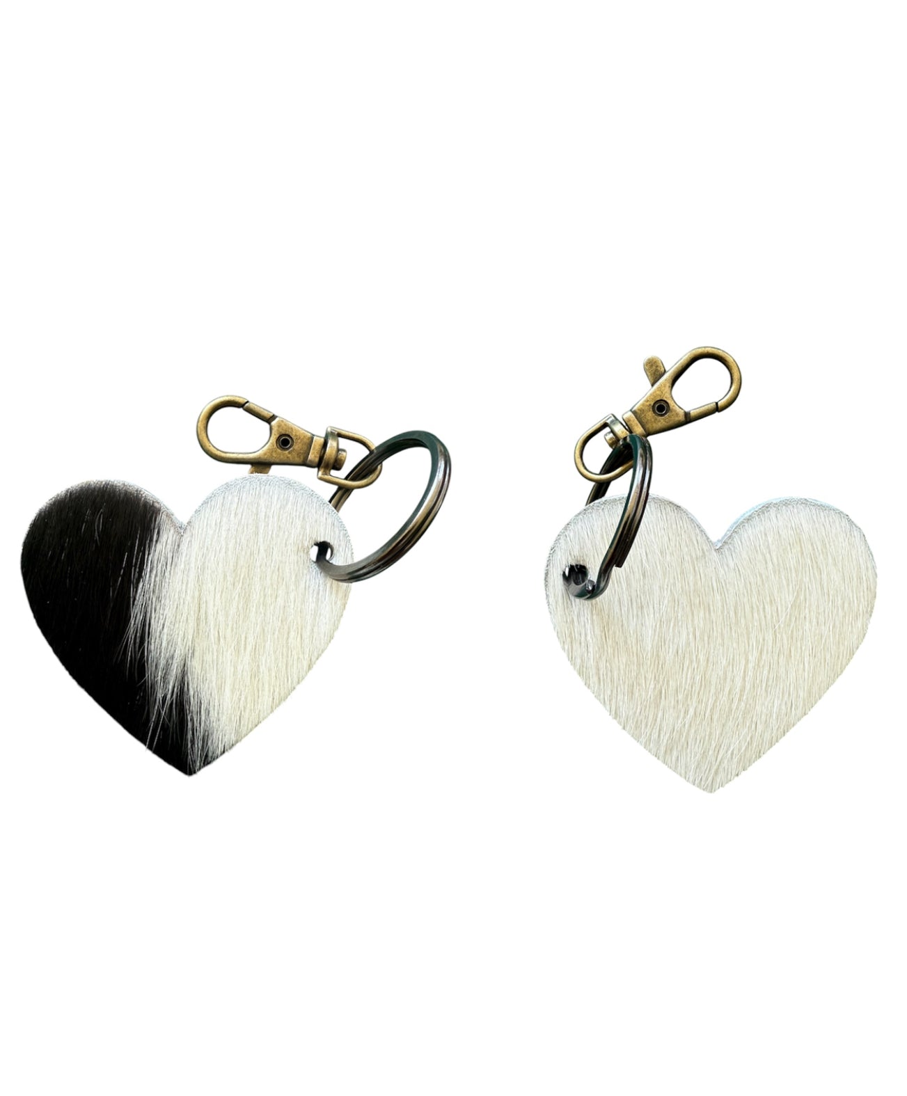 A8756 - Double Sided 100% Hair On Hide Leather Heart Tag Keychain