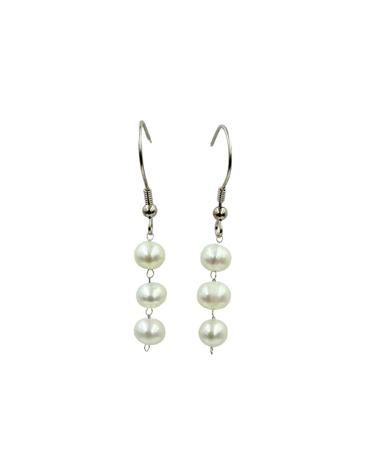 J7109 - 3 Real Pearls Dangle Earring - Rawhide Western Wear 
