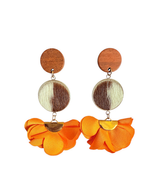 J7075B - Flower 100% Hair on Hide Earrings