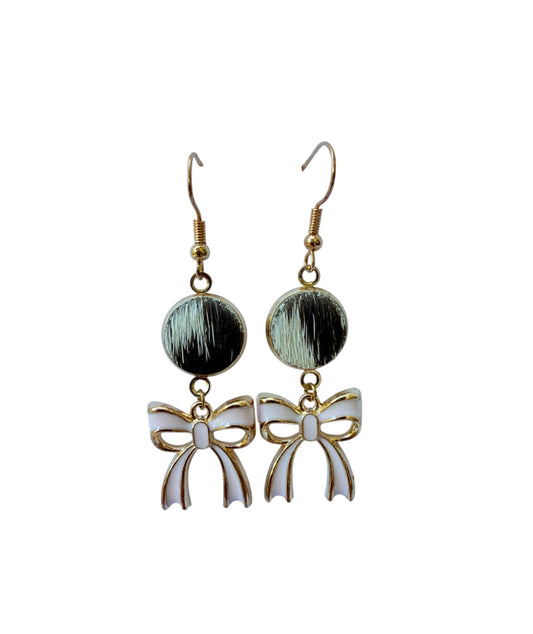 J7087C - Hide w Bow Gold Coloured Fishhook Earrings