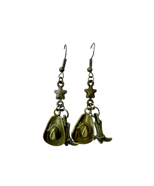J7039A -  Cowboy Hat & Boot Dangle Earrings - Rawhide Western Wear 
