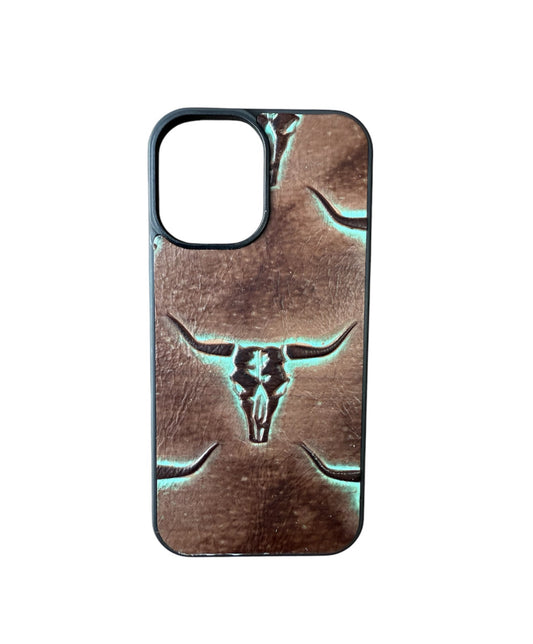 A8954 - IPhone 17 Tooled Leather w Rubber Case - Rawhide Western Wear 
