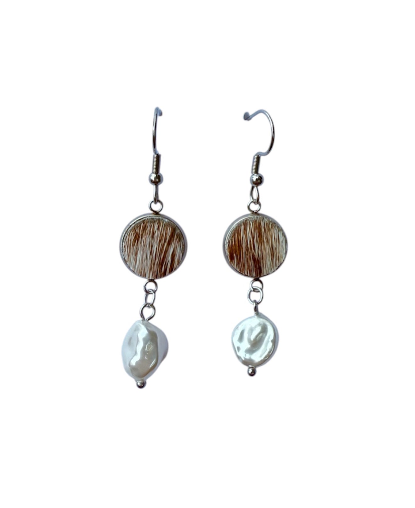 J6672E - 100% Hair on Hide Earrings with Pearl Drop