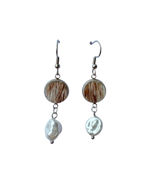 J6672E - 100% Hair on Hide Earrings with Pearl Drop