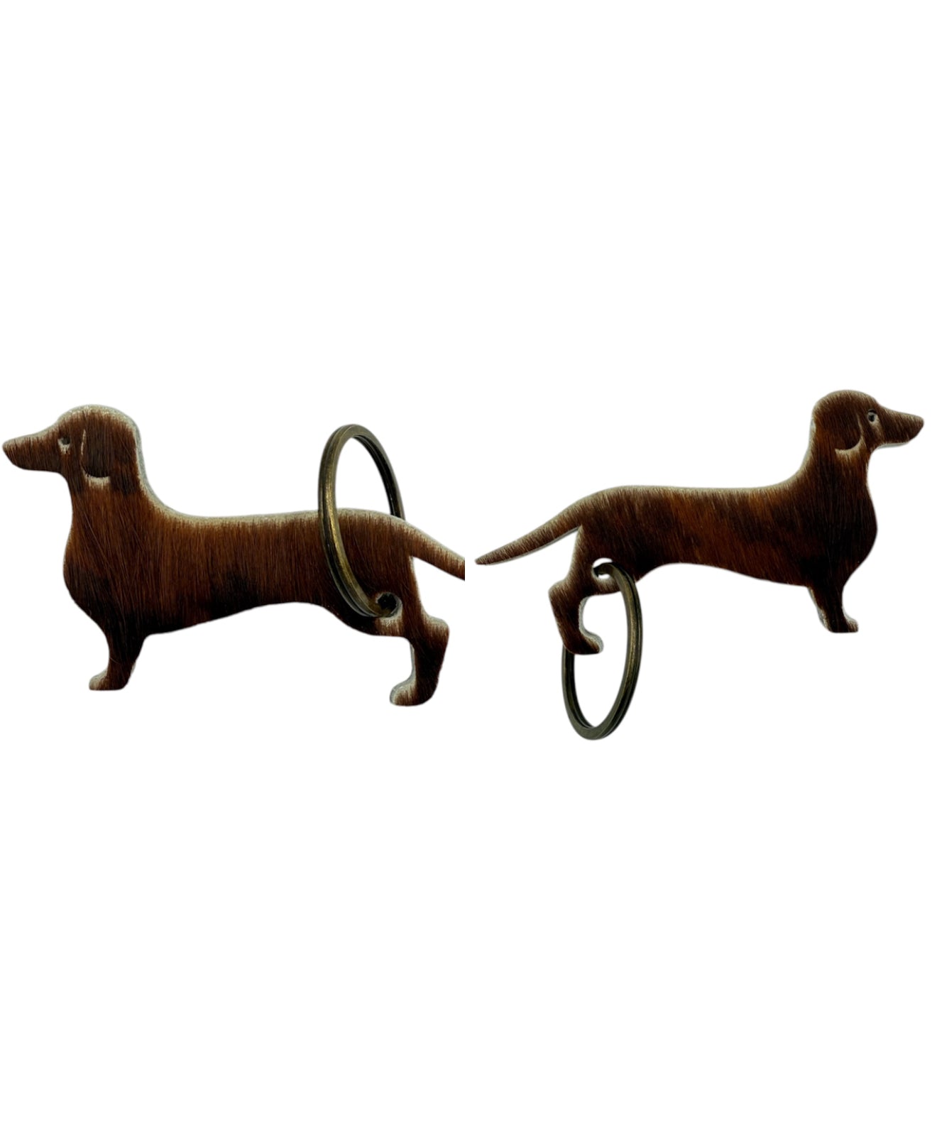 A8747 - Double Sided 100% Hair On Hide Leather Dashshund Tag Keychain - Rawhide Western Wear 