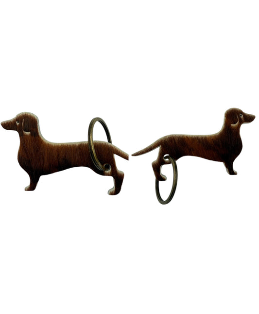 A8747 - Double Sided 100% Hair On Hide Leather Dashshund Tag Keychain - Rawhide Western Wear 
