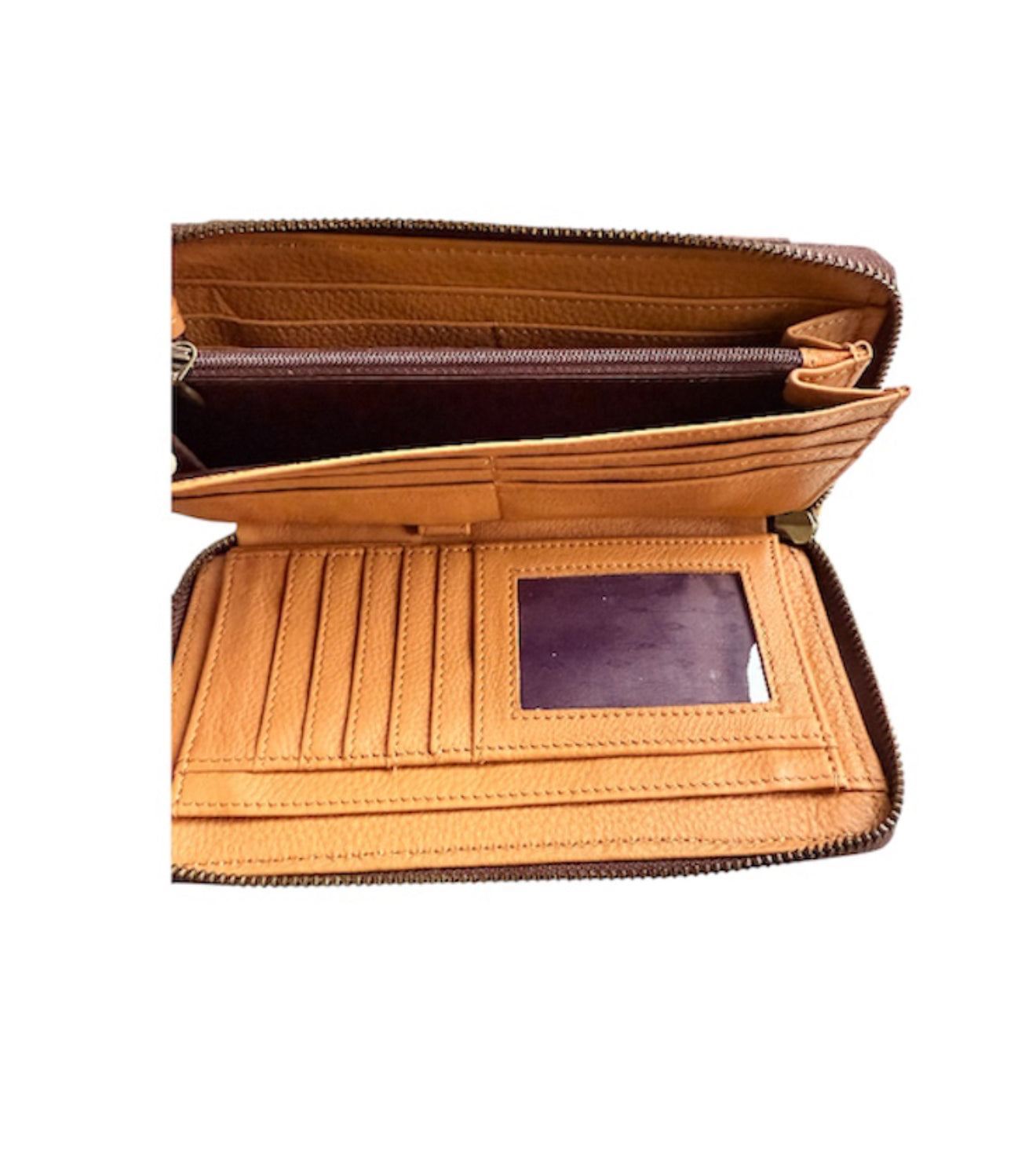 AW32T - Cowhide & Tooling Leather Boot Stitch Zippered Wallet