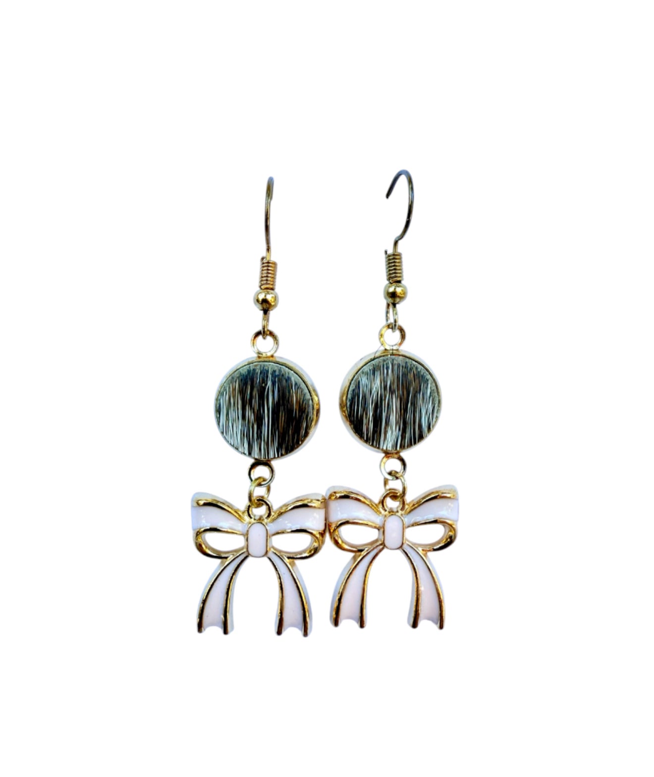 J7087C - Hide w Bow Gold Coloured Fishhook Earrings