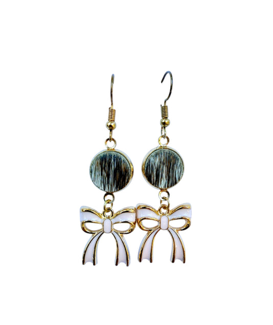 J7087C - Hide w Bow Gold Coloured Fishhook Earrings