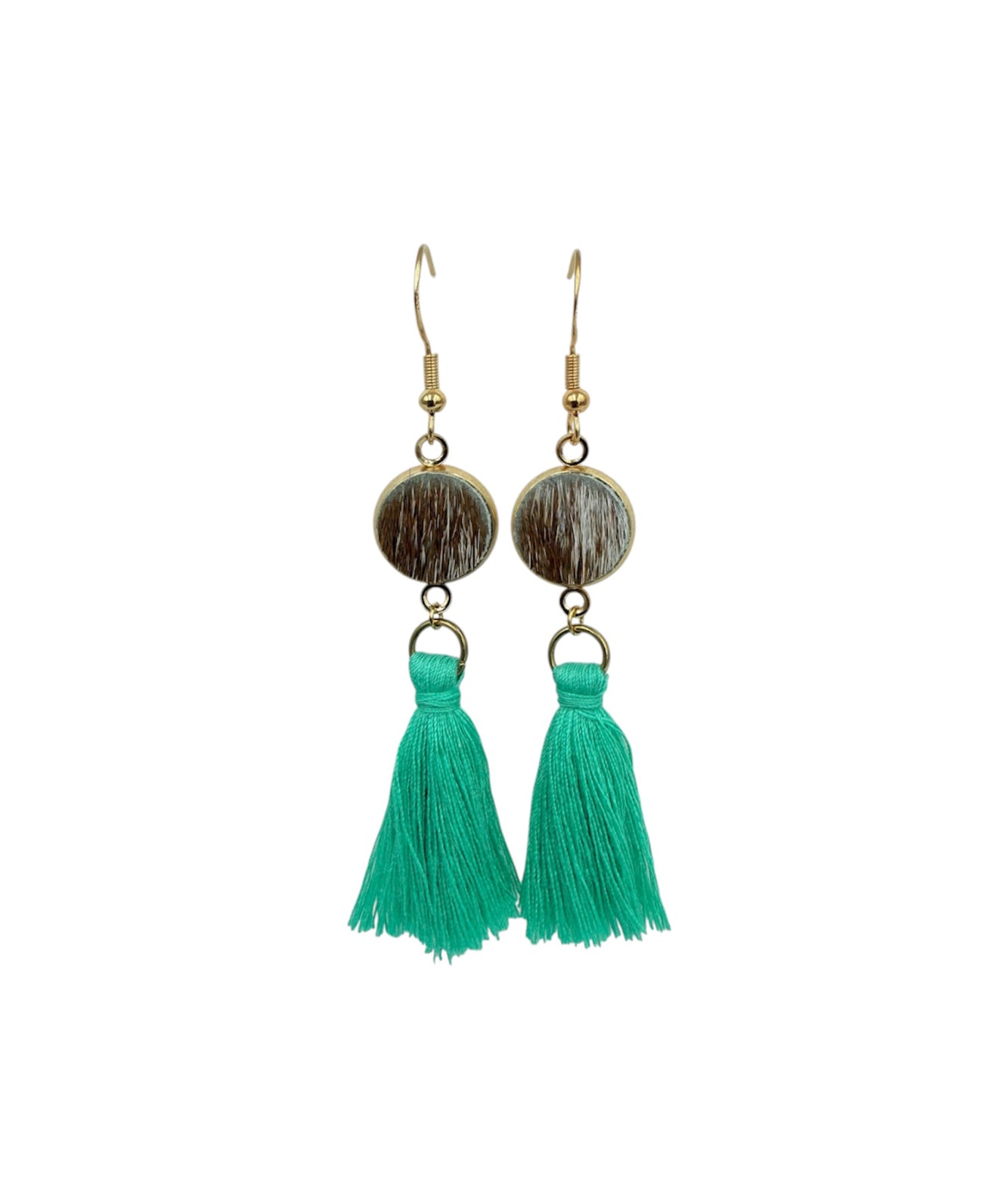 J7046A - Tassel Hide Gold Colour Hook Earrings