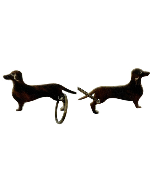 A8743 - Double Sided 100% Hair On Hide Leather Dashshund Tag Keychain - Rawhide Western Wear 