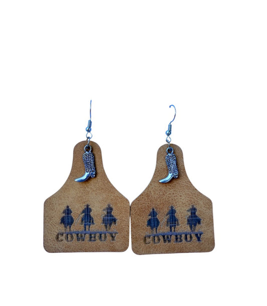 J6566B - Suede feel Earrings with Metal Boot embellishment