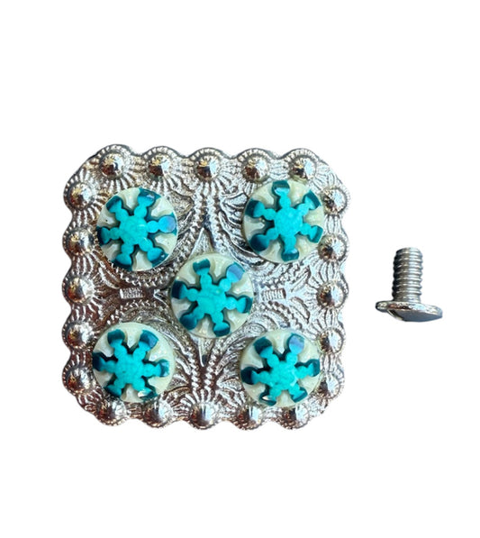 A7274 - Square Antique with Blue & White Star Concho